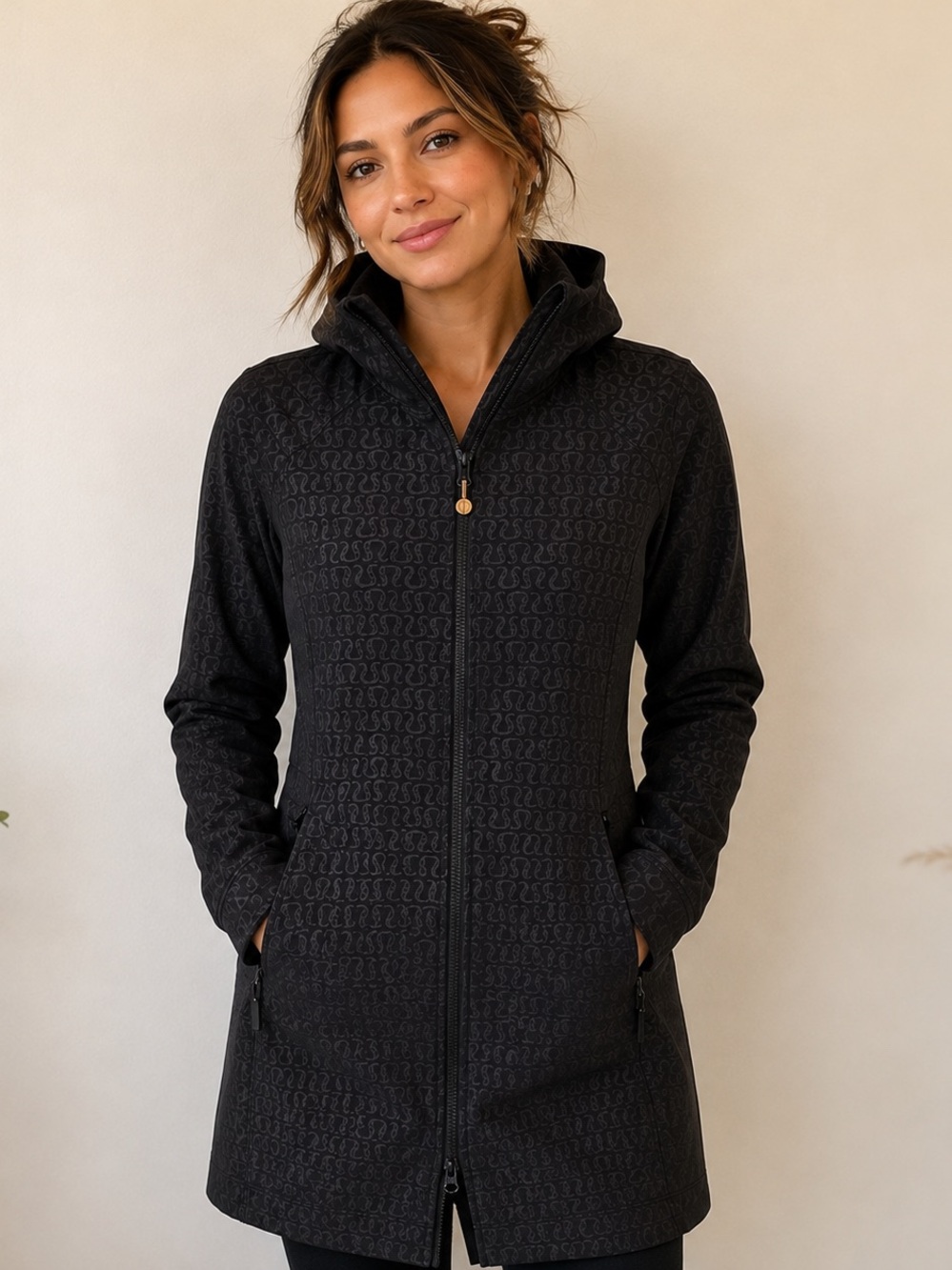 RARE Lululemon Après Logo Jacket Monochrome Long Hooded Coat